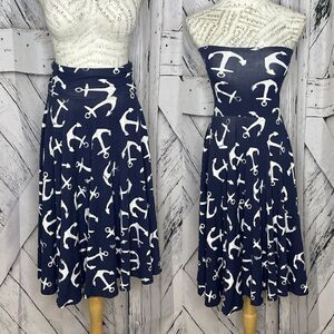 J. Crew Anchor Midi Skirt/Strapless Dress Navy Nautical White Stretch Size S